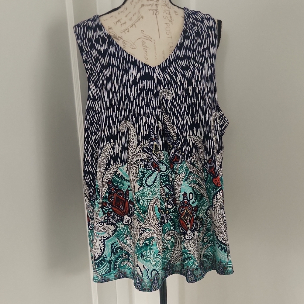 Forever 21 Navy and Teal Patterned Blouse
